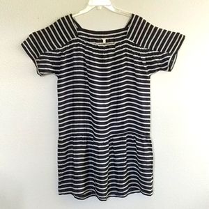 J Crew Black/Ivory Silk Drop Waist S/S Dress